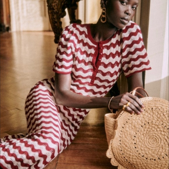 Sezane Emmanuelle Dress Twine/ Cherry - Size XS - Picture 5 of 5